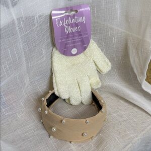 Pearl-Embellished Tan Headband